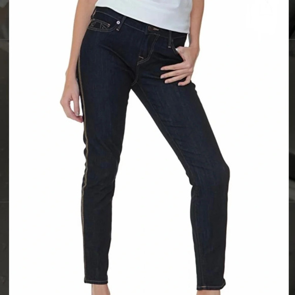 True Religion Halle Tuxedo Skinny Jeans Blue Low Rise Y2K size 27 - Picture 1 of 15